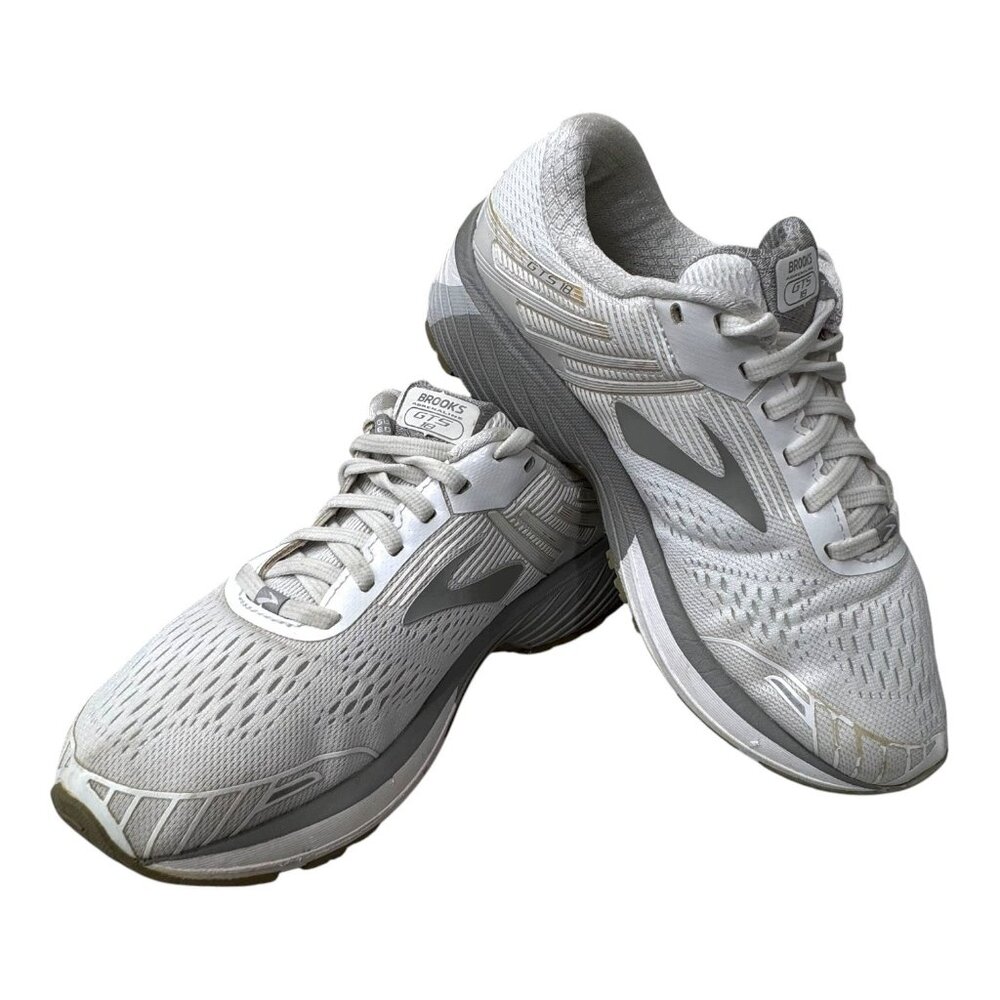 Brooks Adrenaline GTS 18 Womens Running Shoes Size 7 Wide White & Gray READ